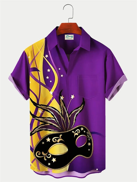 2024 Men's Mardi Gras Shirt 3D Print Short Sleeve Casual Shirts Streetwear Loose Plus Size Mens Hawaiian Shirts Tops T-Shirt - Lootquake