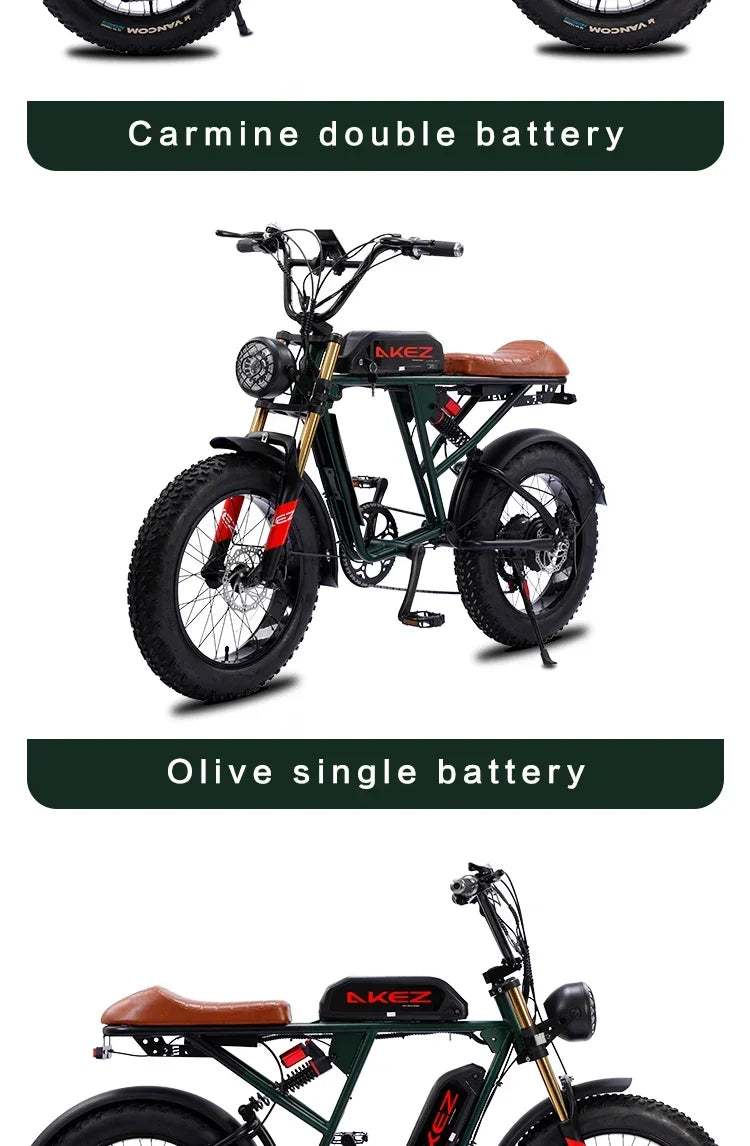 Bicicleta eléctrica de montaña plegable AKEZ, inteligente y potente, con suspensión total de litio de 1500 W, 26 Ah y 48 V, con neumáticos anchos.