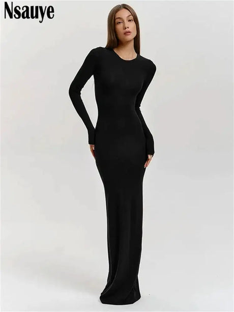 Nsauye Casual Basic Long Dress Women Holiday Autumn Winter Evening Birthday Party Night Club Sexy Elegant Dress Outfits 2024 - Lootquake