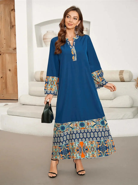 Eid Summer Print Dress for Muslim Women Ramadan Abaya Long Dress Morocco Kaftan Vestidos Largos Dubai Turkey Robe Jalabiya 2024 - Lootquake