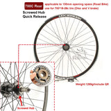 Cruiser Tour Bike Wheelset, Double Deck Rim, Front Wheel Disc, V Brake, Rear Back Wheels, Cassette and Screwed Hub, 36H, 700C