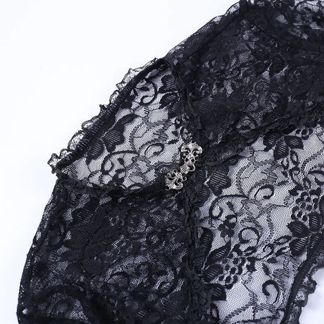 Lace Shrugs Sheer Crop Tops Long Bell Sleeves Cardigan Women Dark Gothic Wedding Punk Sexy Crochet Bolero Cover Up Shirt - Lootquake