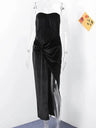 Elegant Velvet Knot Side Split Strapless Maxi Dress Women Back Bandage Off Shoulder Sleeveless Evening Long Dress Party Vestidos - Lootquake
