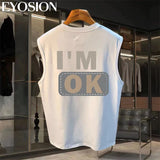 Men's Tank 2024 Summer Casual Fashion Sleeveless Cotton Top T-shirt Hip Hop Casual Letter Printed Round Neck Versatile Top 4XL - Lootquake
