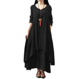 Women Elegant Linen White Dresses Bohemia Layering Vintage Robe Long Sleeve Loose Long Dress Female Autumn Vestidos - Lootquake