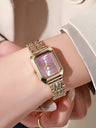 Small niche luxury fashion retro high-end gold steel strip small square watch with temperament women'squartz watch (without box） - Lootquake