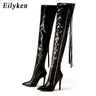 Eilyken New Fashion Designer Tassel Thigh High Women Shoes Sexy Pointed Toe Zip Over-the-Knee Boots Stiletto Heels Size 35-42 - Lootquake