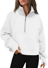 Womens Sweatshirts Half Zip Cropped Pullover Fleece Quarter Zipper Hoodies Fall outfits Clothes Thumb Hole - Lootquake