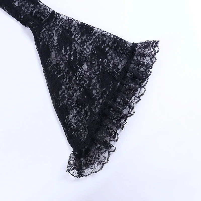 Lace Shrugs Sheer Crop Tops Long Bell Sleeves Cardigan Women Dark Gothic Wedding Punk Sexy Crochet Bolero Cover Up Shirt - Lootquake