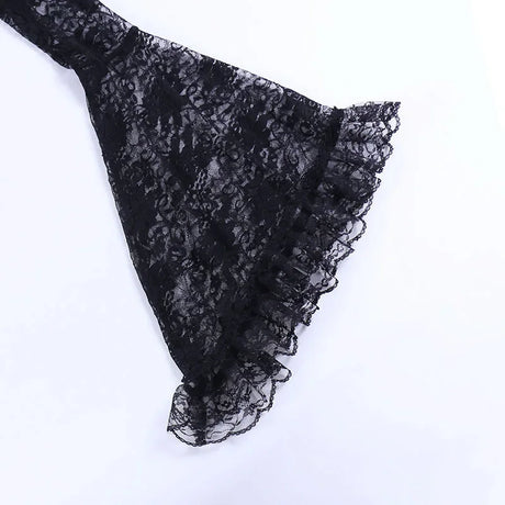 Lace Shrugs Sheer Crop Tops Long Bell Sleeves Cardigan Women Dark Gothic Wedding Punk Sexy Crochet Bolero Cover Up Shirt - Lootquake