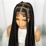 34" Knotless Box Braids Full Lace Wig | Long Black Synthetic Braids | Transparent Lace