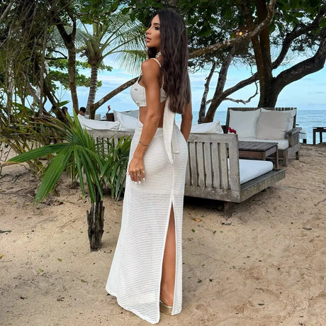 Mesh Long Dress Women Summer Cutout Party Dresses Cover Up Elegant Slim Split Maxi Vestidos Holiday Beach Robe - Lootquake