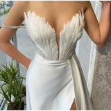 White Angel Feather Dress Luxury Design Women's Off Shoulder Elegant Long Dress Halloween Christmas Party Evening Wedding Dress - Lootquake