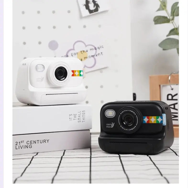 Kids Instant Print Camera -Black & White Print Toddler Birthday Gift Portable Thermal Paper HD Digital Video Printer