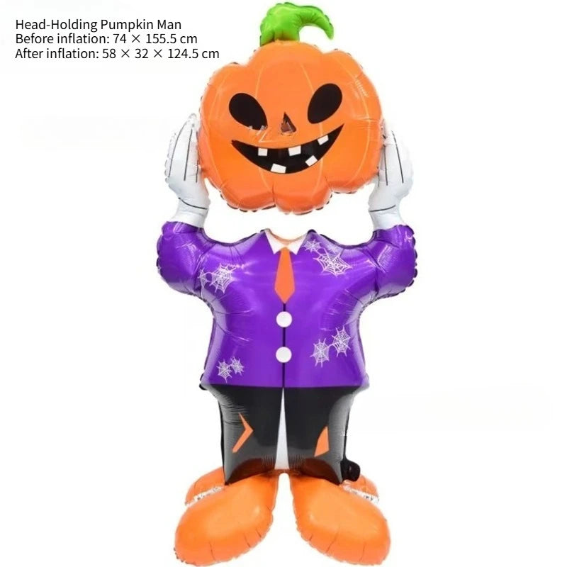 Halloween Decor Giant Standing 3D Foil Balloon Witch Pumpkin Tombstone Mummy with Base Haunted House Yard Displays Party Prop