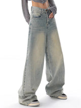 Women's American Vintage Washed Thin Jeans Street Casual Neutral Style Blue Denim Trousers Female High Waist Straight Pants - Lootquake