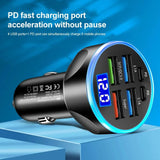 66-250W PD Car Charger QC3.0 Fast Charge with Digital Display 4USB and 2PD Ports for Car Cigarette Lighter Plug