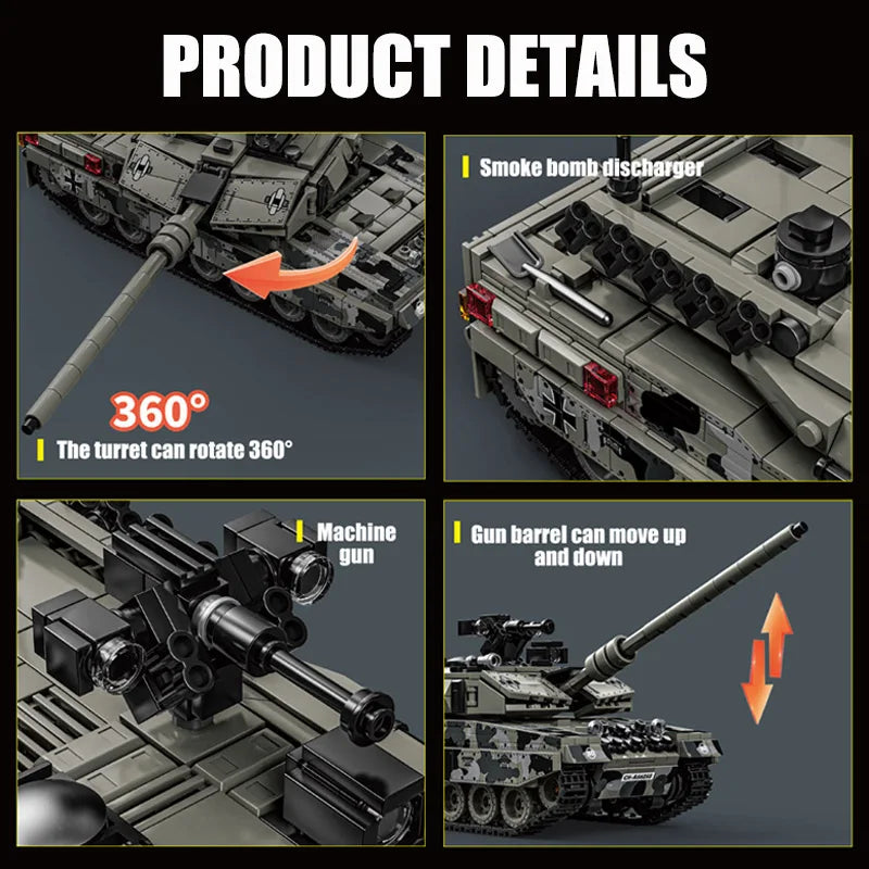 Military WW2 MOC Leopard 2A7 Army Main Battle Tank Soldiers Building Blocks Bricks M1 T90M Tank Set For Children Boys Gifts - Lootquake