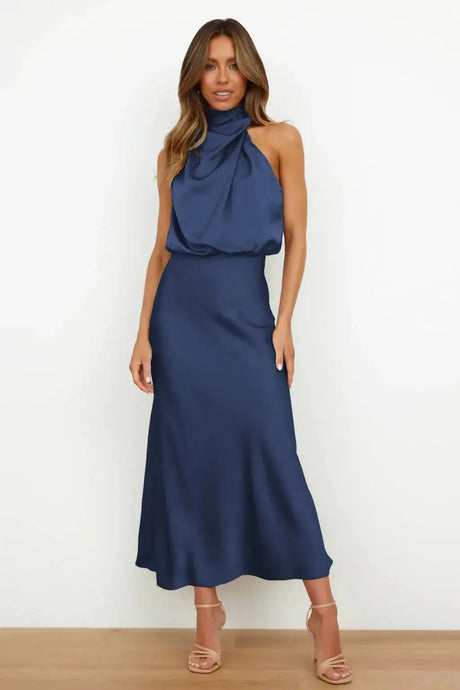 Summer High-End Silk Satin Sleeveless Long Dress Women Fashion Elegant Celebrity Dresses Evening Dress Party Clothes Ladies - Lootquake