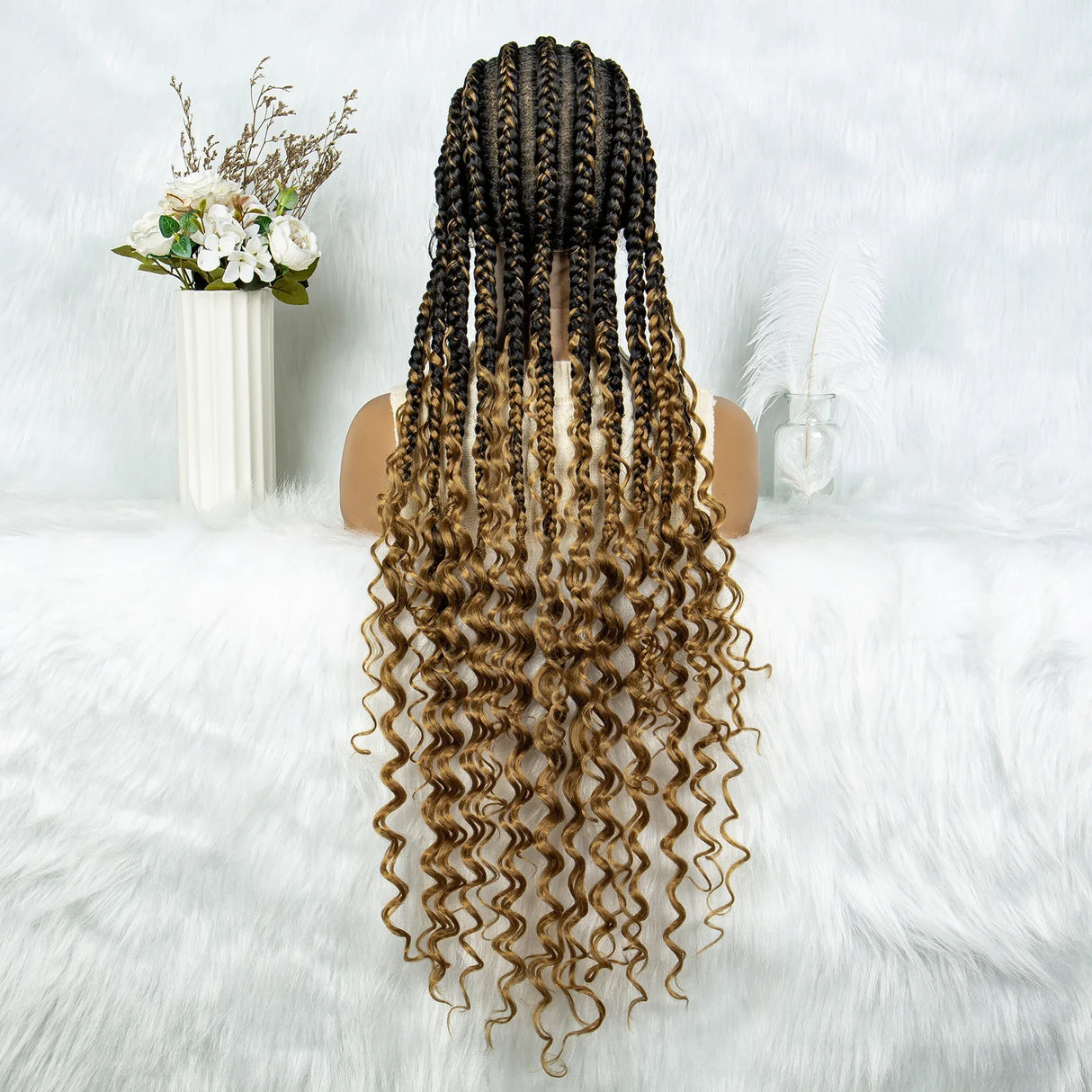 2024 KIMA Cornrow Water Wavy Braided Full Lace Wig with Baby Hair | Synthetic African Braid Lace Front Wig