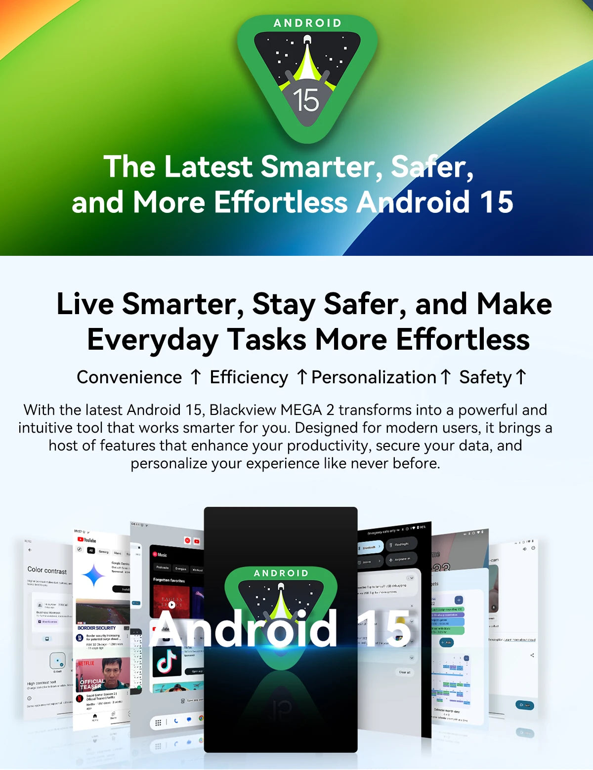 Tablettes Blackview MEGA 2 12 pouces 2K écran Widevine L1 24 Go (8 + 16) Android 15 256 Go 9000 mAh AI caméra principale Pad PC