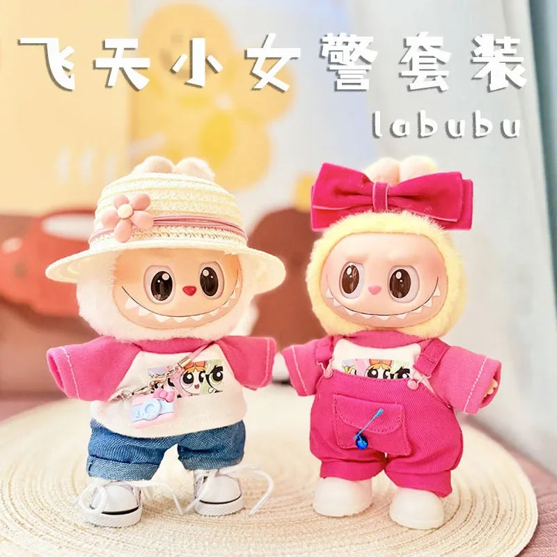 Vêtements de poupée Labubu, ensemble de police, t-shirt d'été, poupées Labubu I II Idol 15/17 cm, vêtements assis, accessoires de fête, cadeaux DIY