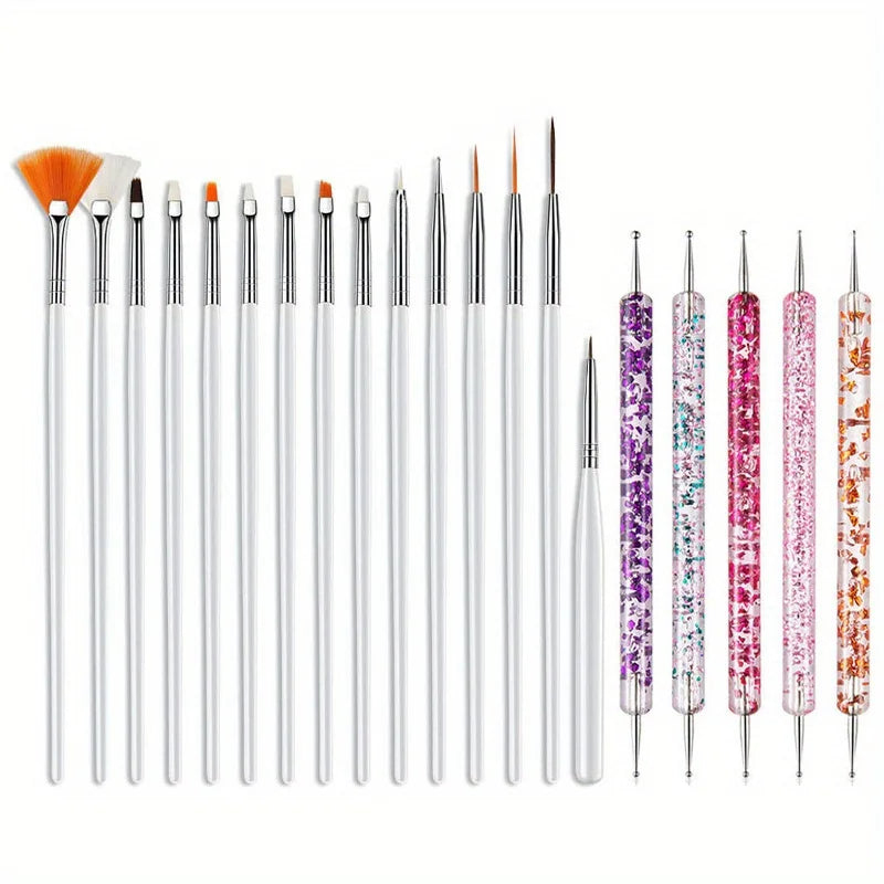 20PCS Nail Art Brush Set for Design, Painting, Drawing, Carving, Dotting, and Manicure Tools - Unscented Acrylic Gel UV Polish