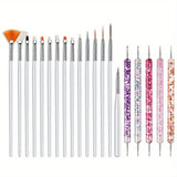 20PCS Nail Art Brush Set for Design, Painting, Drawing, Carving, Dotting, and Manicure Tools - Unscented Acrylic Gel UV Polish