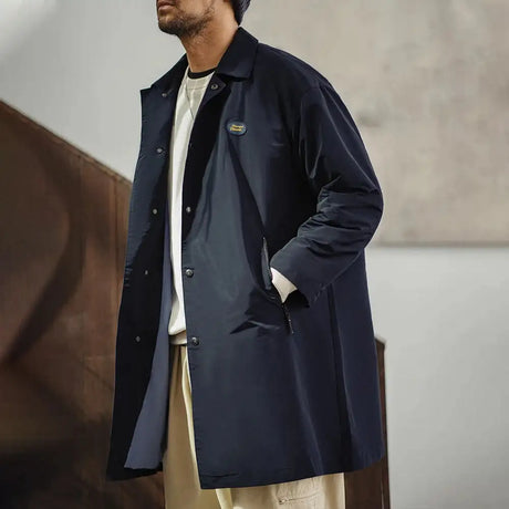 Maden Men's Vintage Balmacaan Waterproof Windbreaker Coat Single-Breasted Mid-Length Classic Collar Jacket for Spring and Autumn - Lootquake