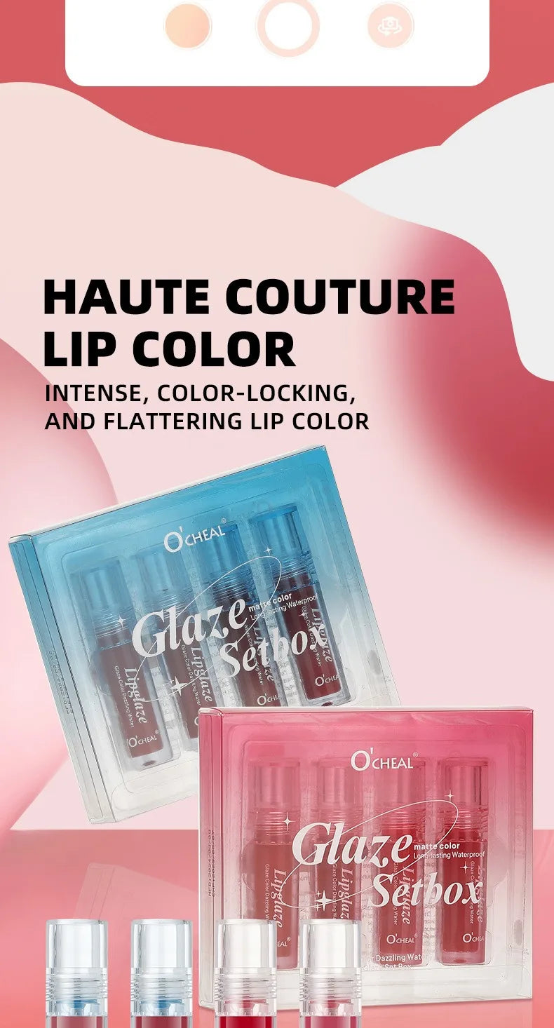 4 PCS Lipstick Set Moisturizing Breathable Glossy Non-Sticky Long-Lasting Full-Look Lips Light Durable Lip Gloss