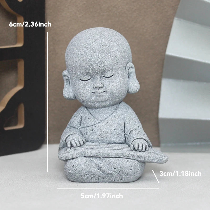 Buddha Stone Statue Little Buddhist Monks Tibetan Buddhism Figurines Zen Garden Ornament Meditation Home Aquarium Decoration