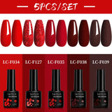 LILYCUTE 5Pcs/Set 7ML Red Brown Nail Gel DIY Nail Art Semi Permanent UV Gel Polish Long Lasting Design Manicure Kit Supplies
