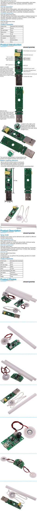 TYPE-C USB Mini Humidifier DIY Kits DC 5V Mist Maker And Driver Circuit Board Fogger Atomization Film Atomizer Sheet Oscillating
