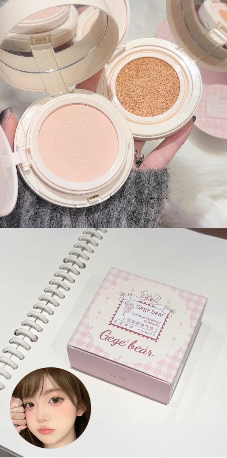 Polvos compactos mate para rostro, control de aceite, cobertura total natural, hidratante, blanqueador, base de maquillaje en crema, 2 en 1 cosmético