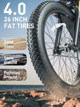 Bicicleta eléctrica BURCHDA RX80 para adultos, motor de 1000 W, batería de 48 V 20 Ah, neumáticos anchos todoterreno de 26", bicicleta eléctrica para montaña y nieve, ciclismo todoterreno