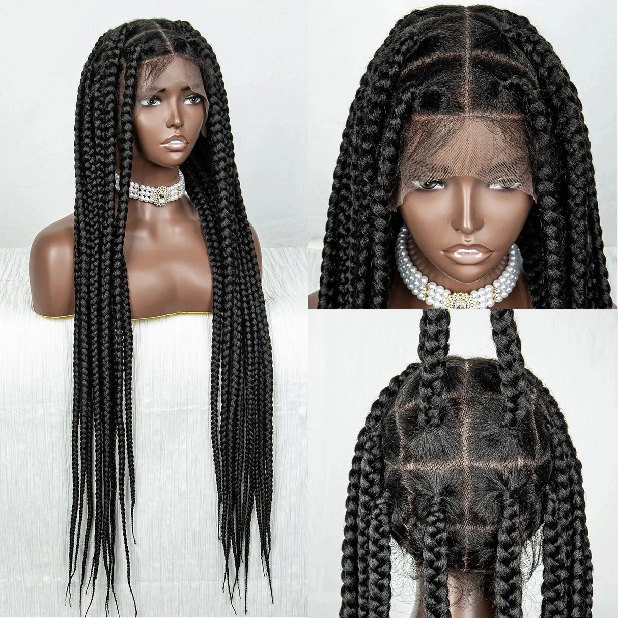 36" Purple Knotless Box Braids Wig | Transparent Full Lace | Baby Hair | Synthetic