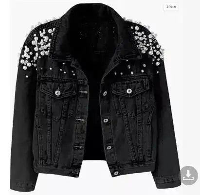 Pearl Denim Coat Women Cotton Spring Autumn Ropa Cardigan Jeans Punk Gothic Bomber Jacket Windbreaker Y2k Women Jackets Korean - Lootquake
