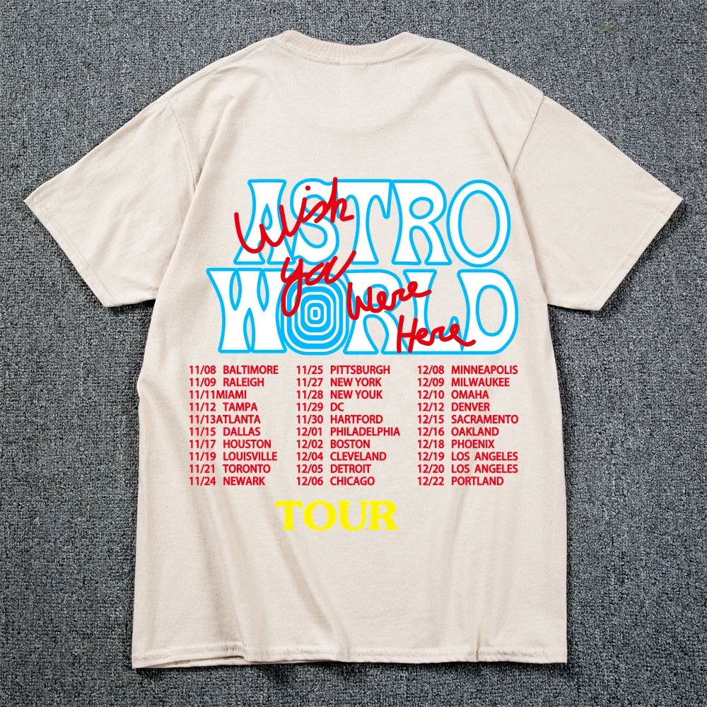 New Summer Hip Hop T Shirt Men Women Cactus Jack Harajuku T-Shirts WISH YOU WERE HERE Letter Print Tee Tops - Lootquake