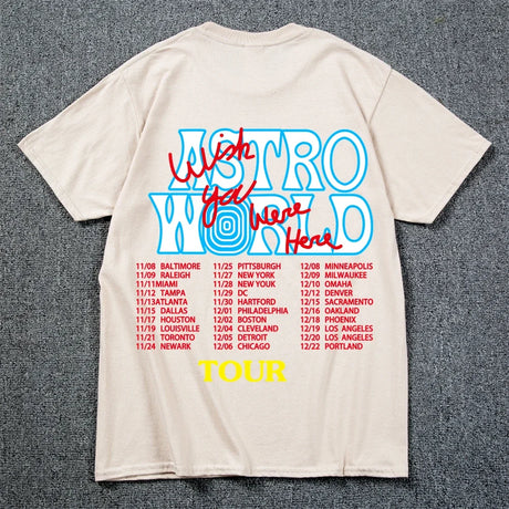 New Summer Hip Hop T Shirt Men Women Cactus Jack Harajuku T-Shirts WISH YOU WERE HERE Letter Print Tee Tops - Lootquake