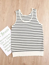 Top Women's loose-fitting striped, spicy Casual Sleeveless Top with round neckline and off-the-shoulder outdoor tank top, summer - Lootquake