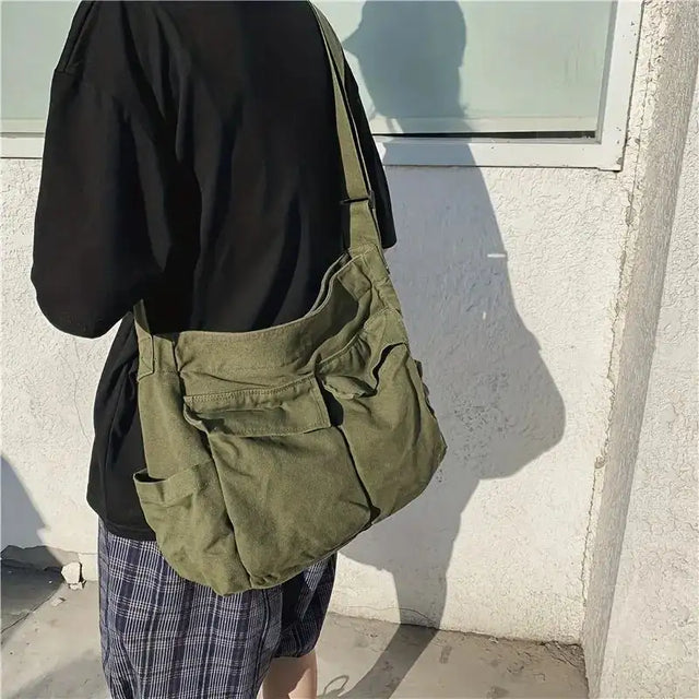 Women's School Messenger Bags For Women Shoulder Ladies Designer Handbag Solid Large Capacity Casual Canvas Shoulder Female Bags - Lootquake