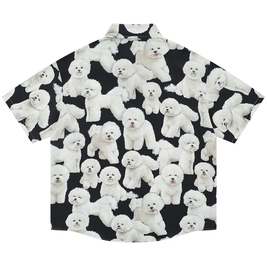 Dogs Graphic Shirts Mens Summer Casual Shirts Loose Short Sleeve Button Up Blouse Streetwear Harajuku Hip Hop Shirts for Male - Lootquake