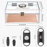 Boîte à cigares Scotte en acrylique avec hygromètre et humidificateur pour 20 cigares. Comprend un coupe-cigare et des accessoires pour perforer les cigares.