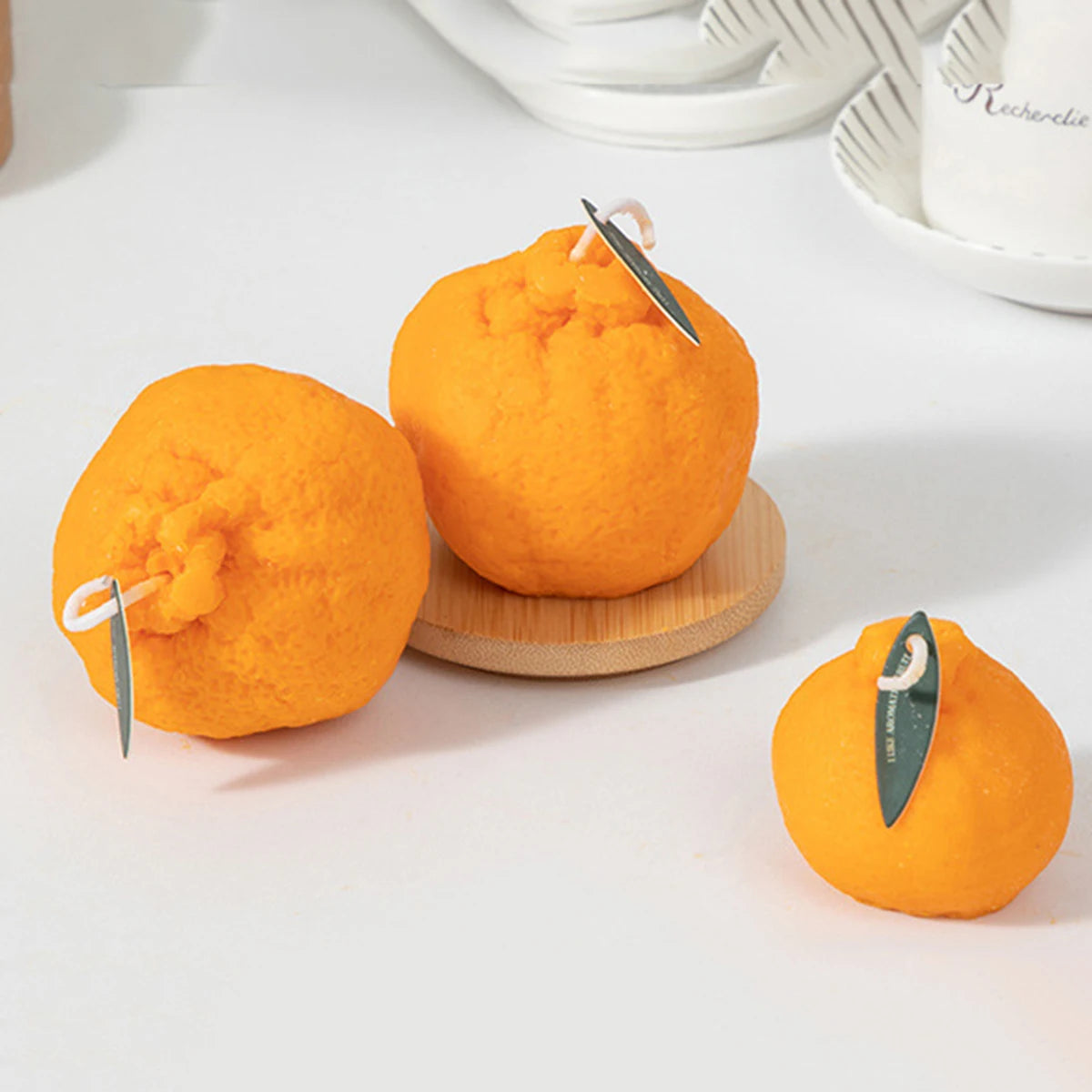 1 vela creativa con forma de fruta de simulación, vela fragante con forma de naranja, adecuada para restaurantes, salas de estudio y otros lugares