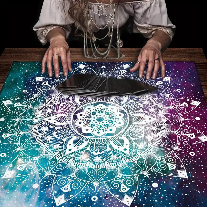 Nappe de tarot mandala bleu, nappe de vie florale pour tarot, ciel étoilé mystique, nappe d'autel Wicca, tapis de jeu de cartes
