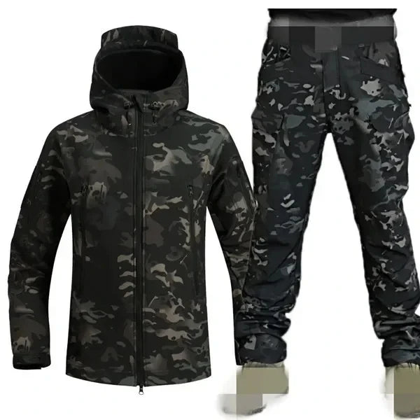 5XL Shark Skin Soft Shell Autumn and Winter Plush Thickened Mountaineering Tactics Training Breathable Windproof Charge Suit - Lootquake