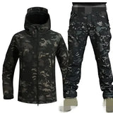5XL Shark Skin Soft Shell Autumn and Winter Plush Thickened Mountaineering Tactics Training Breathable Windproof Charge Suit - Lootquake