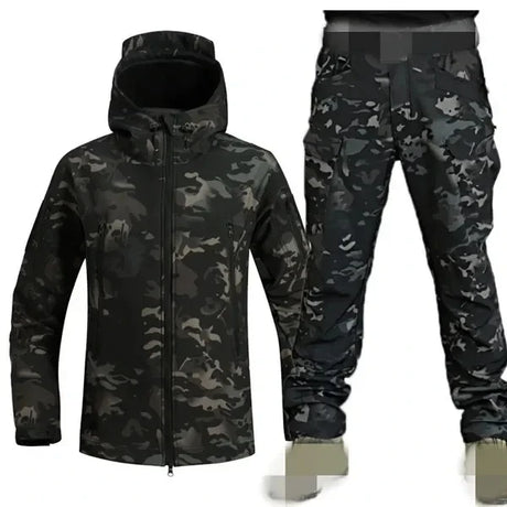 5XL Shark Skin Soft Shell Autumn and Winter Plush Thickened Mountaineering Tactics Training Breathable Windproof Charge Suit - Lootquake