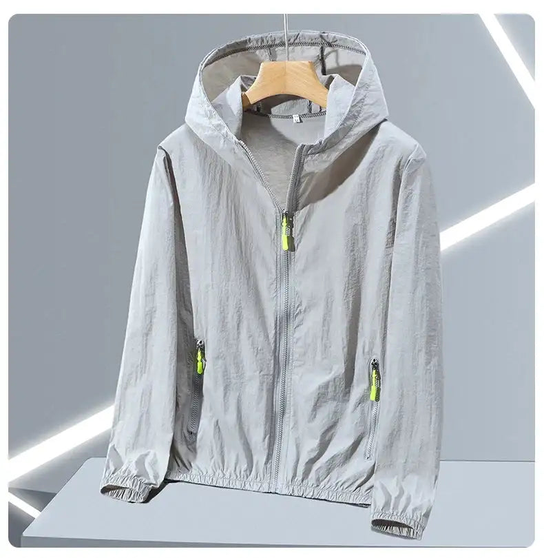 2023 Summer Men's Windbreaker Big Size Sun Protection Clothing Korean Style Ultra-thin Streetwear Zipper Hooded Jackets Man - Lootquake
