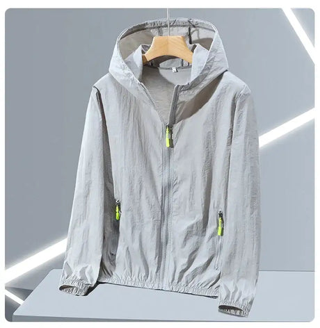 2023 Summer Men's Windbreaker Big Size Sun Protection Clothing Korean Style Ultra-thin Streetwear Zipper Hooded Jackets Man - Lootquake